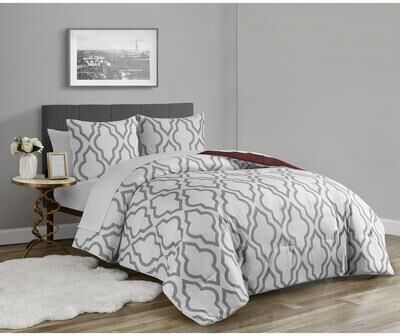 Beco Home Geo Burgundy Reversible 3 piece comforter set