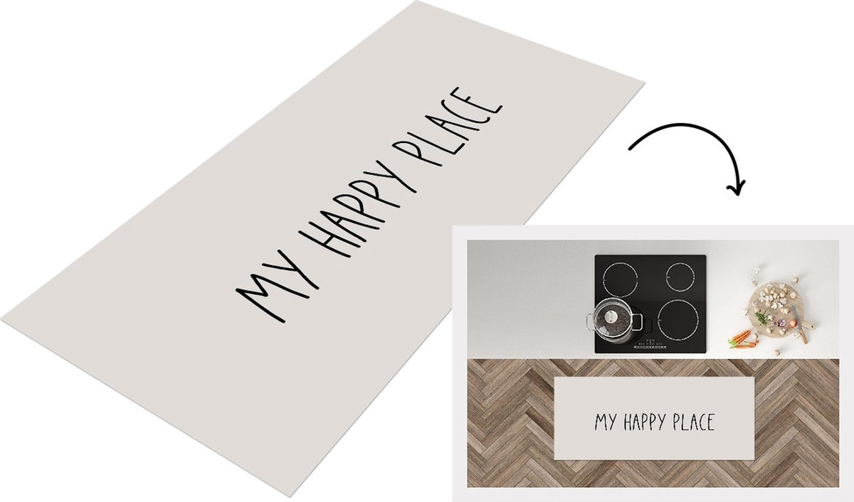 KitchenYeah Keukenloper Vinyl met My Happy Place Quote - 120 x 50 cm