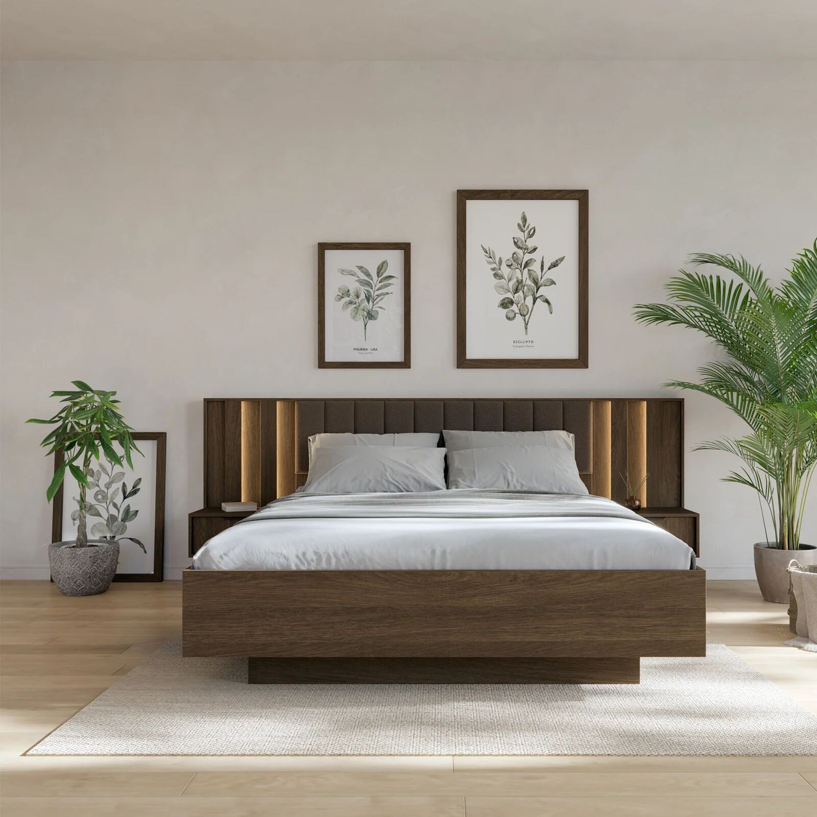 garneroarredamenti Letto matrimoniale 160x200cm contenitore camera da letto noce Bois