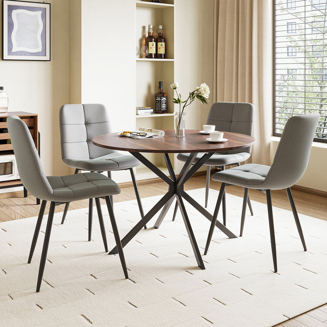 George Oliver Dining Table And Chairs Set Of 4, Folding Round Dining Table With 4 Chairs For Dining Room,Kitchen,Living Room Grey/Brown 4