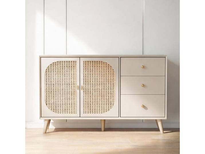 120 cm de large enfilade sideboard de rangement contemporaine en panneaux de particules white-toned