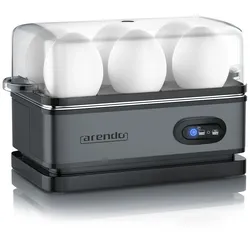 Arendo Eierkocher 6-fach, 400 W, Edelstahl, Warmhaltefunktion, Härtegrad einstellbar, für 6 Eier, grau
