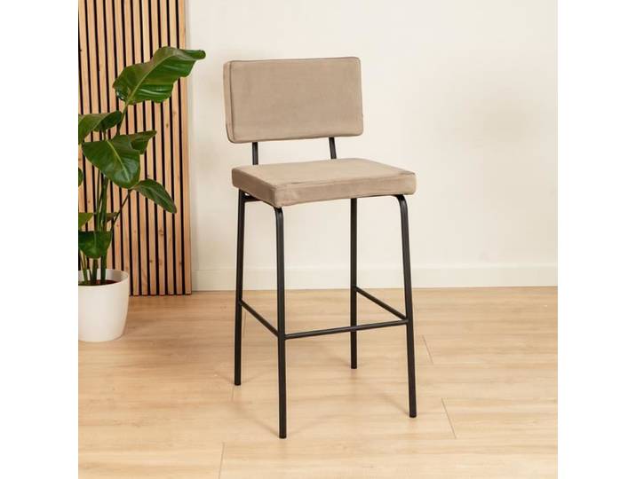 Tabouret de bar en velours Espen taupe - Livin24 - Réglable en hauteur - Style scandinave moderne
