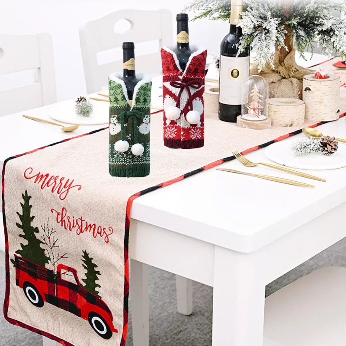 INF Festliche Weihnachts-Weinflaschenhülle - Gestrickte Feiertagsdekoration Grau