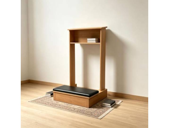 Gebetstisch Hocker Regal Gebetsstuhl Zum Knien Zu Hause In Der Kirche 43 × 50 × 80 cm Religiöses Geschenk Mit Polster für Anbetung und Meditation(Natural Wood)