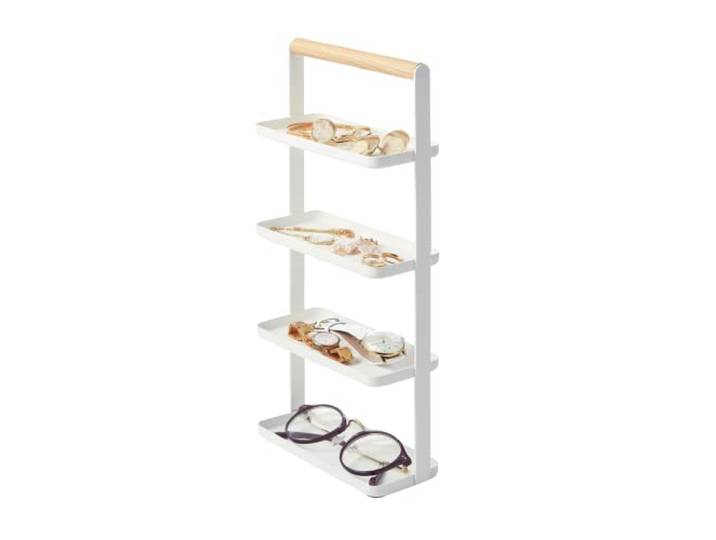 YAMAZAKI 4123 Tosca 4Tiered Accessory Stand, White, Steel/Wood, 16.5 x 7 x 33 cm