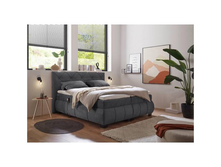 Mid.you Boxspringbett, Anthrazit, Kunststoff, H2, 7-Zonen, 180x200 cm, gepolstertes Kopfteil, Topper geteilt, Matratze geteilt, Schlafzimmer, Bett, Doppelbetten