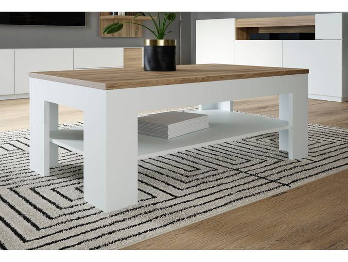 Couchtisch FORTE Lewisville , weiss (secret grau, valencia eiche, valencia eiche), B:110cm H:45,5cm T:60cm, Tische, Couchtisch