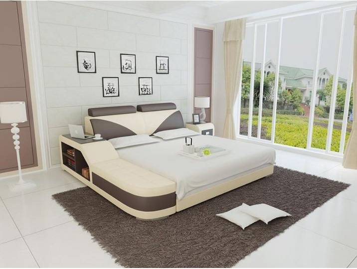 Xlmoebel Polsterbett Polster Doppelbett mit USB-Ladegerät und Regal in modernem Design (Polster Doppelbett, Bett LB8817), Hergestellt in Europa