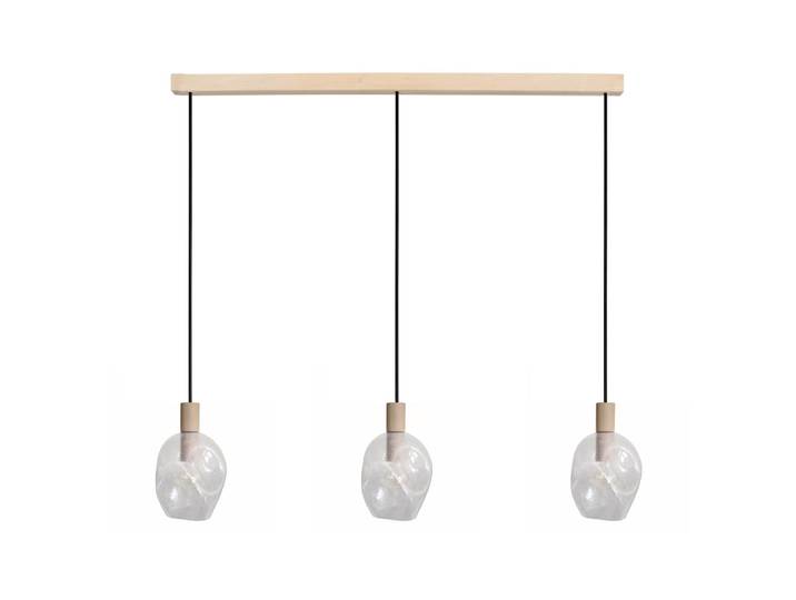 Lustre métal bois naturel abat-jour verre transparent