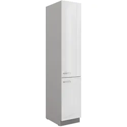 Küchen Hochschrank 40 Bianca Weiß Hochglanz + Grau Küchenzeile Küchenblock