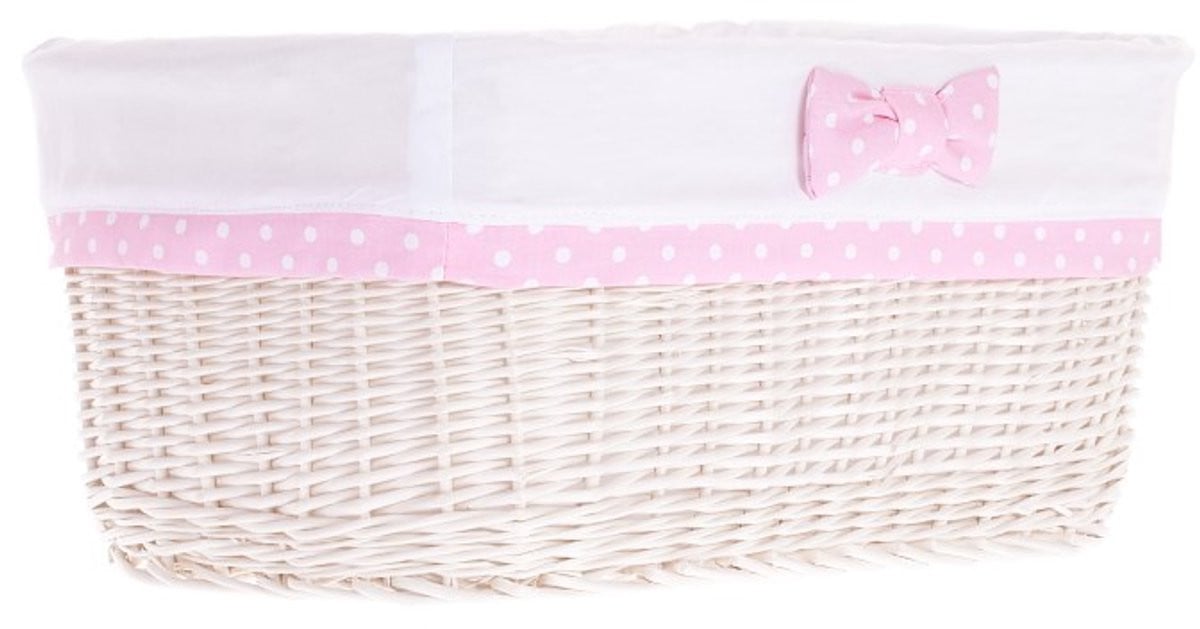 The Wicker Stories Rieten mandje met witte afwerking en stoffen voering met pastelroze rand