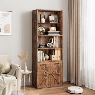Garvee "71.4"" Black Farmhouse 6-Tier Bookcase w/ Barn Doors"