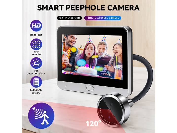 Mini caméra Wi-Fi pour œil de porte, sonnette vidéo avec détection de mouvement PIR et enregistrement vidéo