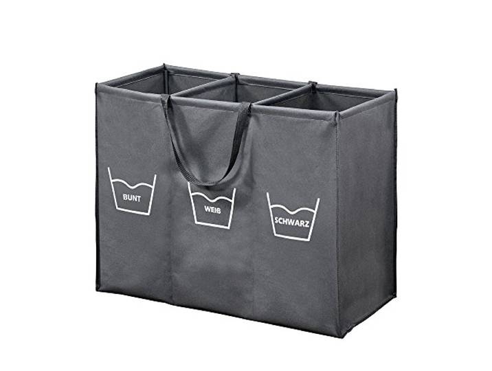 Kesper Wäschesortierer mit 3er Einteilung und Trageschlaufen, Material: Polyester, Farbe: Grau 89170