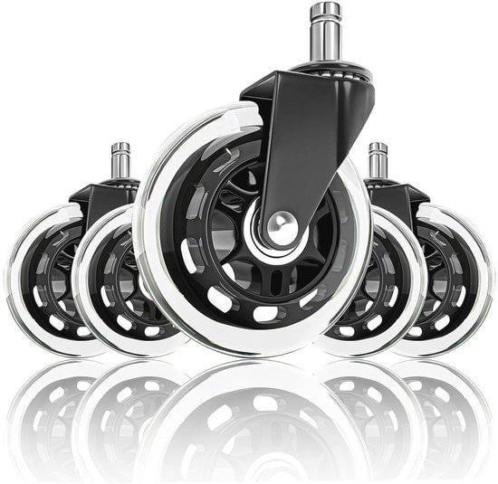Set van 5 geruisloze en krasvrije reservewielen voor bureaustoelen en gaming stoelen met 11 mm x 22 mm stang