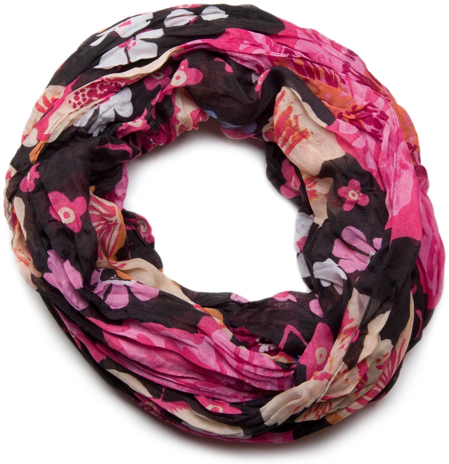 Loop STYLEBREAKER "Loop mit Blumen Allover Print", Damen, schwarz (schwarz, pink), Obermaterial: 100% Viskose CV., Modisch, Modetücher Loop