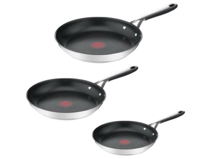 Tefal Jamie Oliver Kitchen Essentials Pfannenset, Bratpfannen, Induktion, Edelstah, Silikongriff (20/24/28 cm)