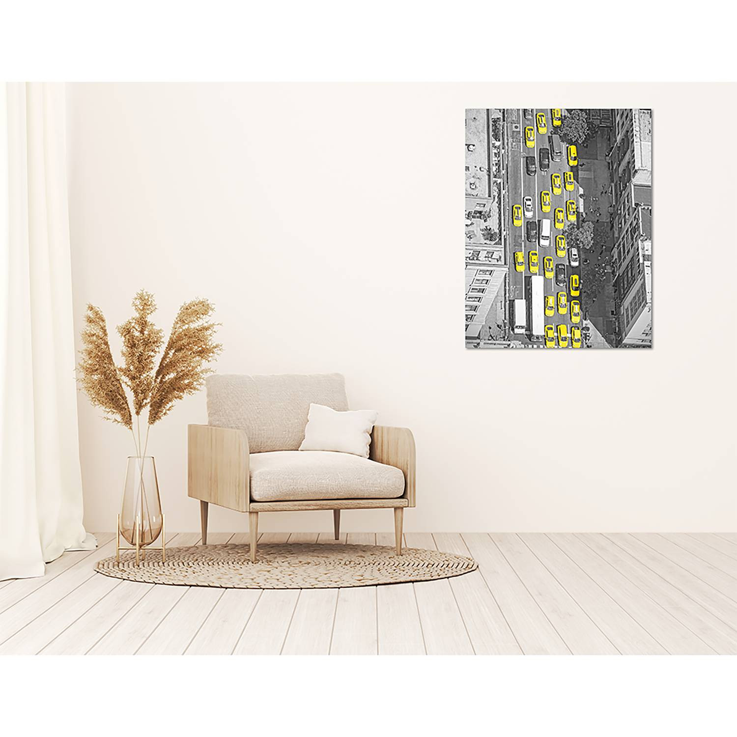 home24 New York taxis from above wanddecoratie, aluminium dibond, multicolor, 70 x 90 cm