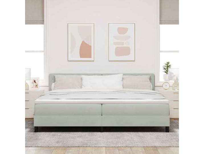 KTHLBRH Boxspringbett hellgrau 200 x 200 cm Samt Inklusive Matratze, fester Lattenrost, Kopfteil aus Kunstleder, massives Kiefernholz