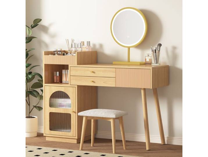 Coiffeuse avec miroir LED 3 couleurs et 3 tiroirs EVRYAE