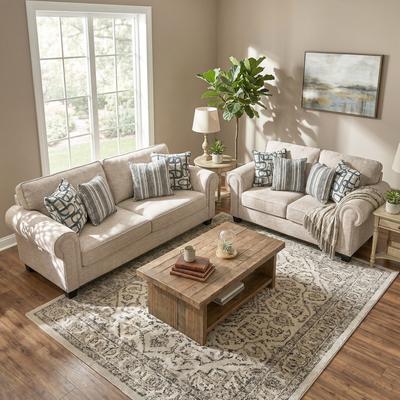 Furniture of America Marla Modern 2-Piece Light Brown and Taupe Chenille Sofa Set