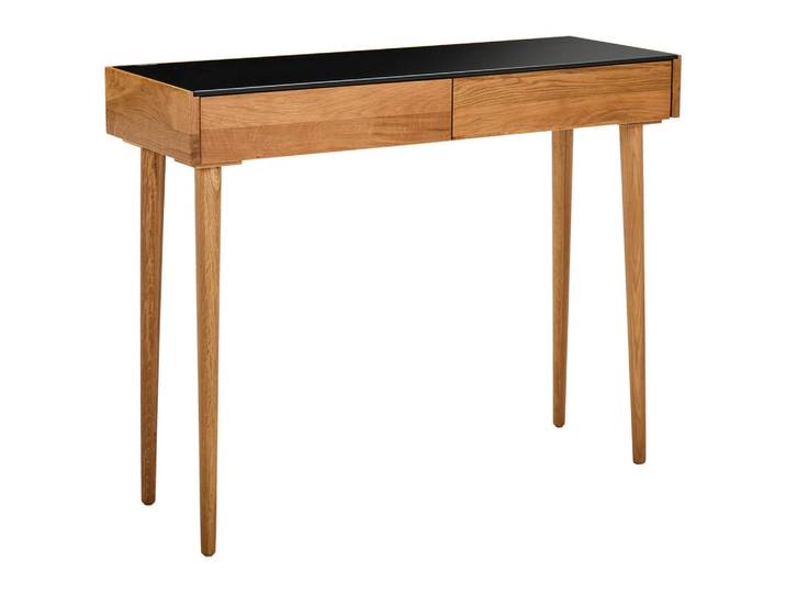 Mid.you Konsolentisch, Natur, Schwarz, Holz, Glas, Eiche, massiv, 2 Schublade(n) Schubladen, rund, 80x35x100 cm, Wohnzimmer, Wohnzimmertische, Konsolentische