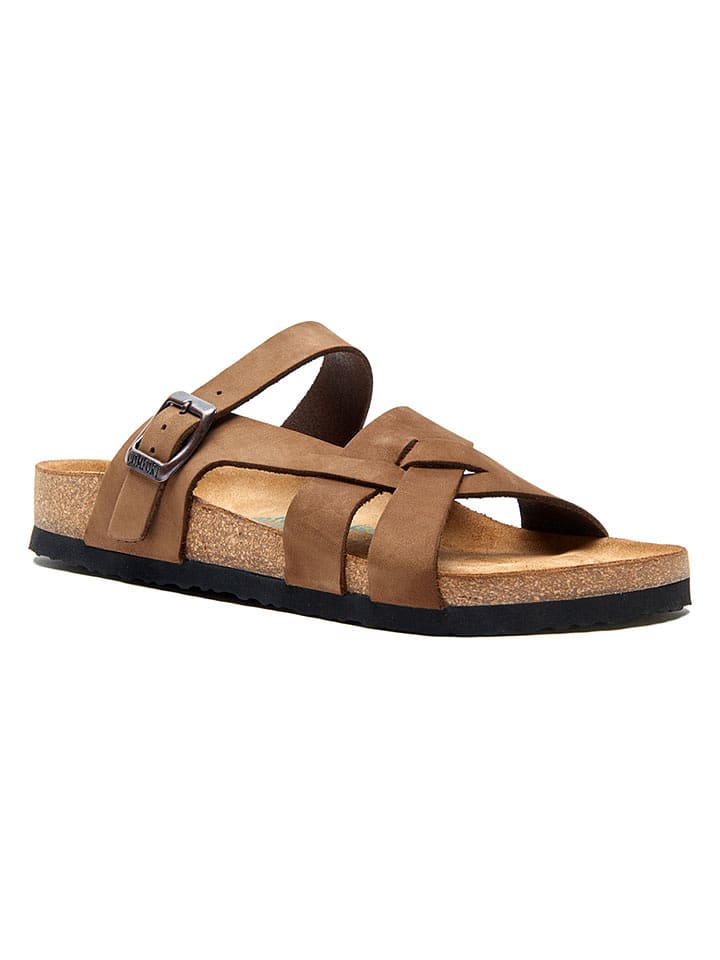Comfortfusse Leder-Pantoletten in Sand - 39