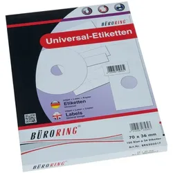 Büroring Etiketten, 70 x 36 mm, 2400 Etiketten, weiß, für Laser-, Farblaser-, Inkjetdrucker, Kopierer, lösungsmittelfrei, Blattformat: DIN A4