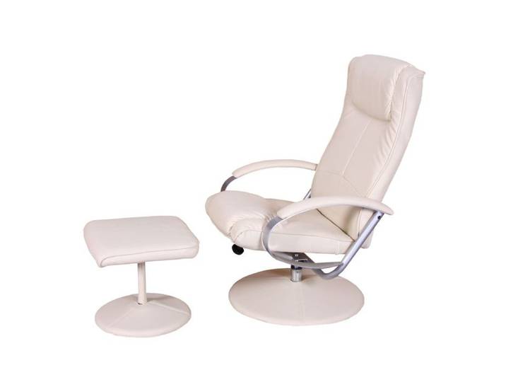 Fauteuil de relaxation N44 avec pouf pivotant simili-cuir blanc