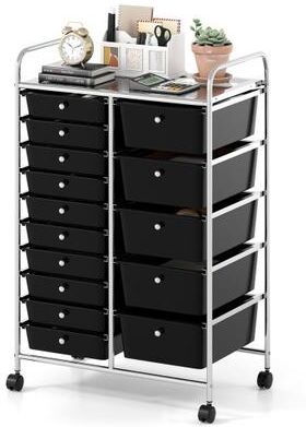 Costway Rolling Storage Cart 15-Drawer Trolley with Chrome Plated Metal Frame-Black