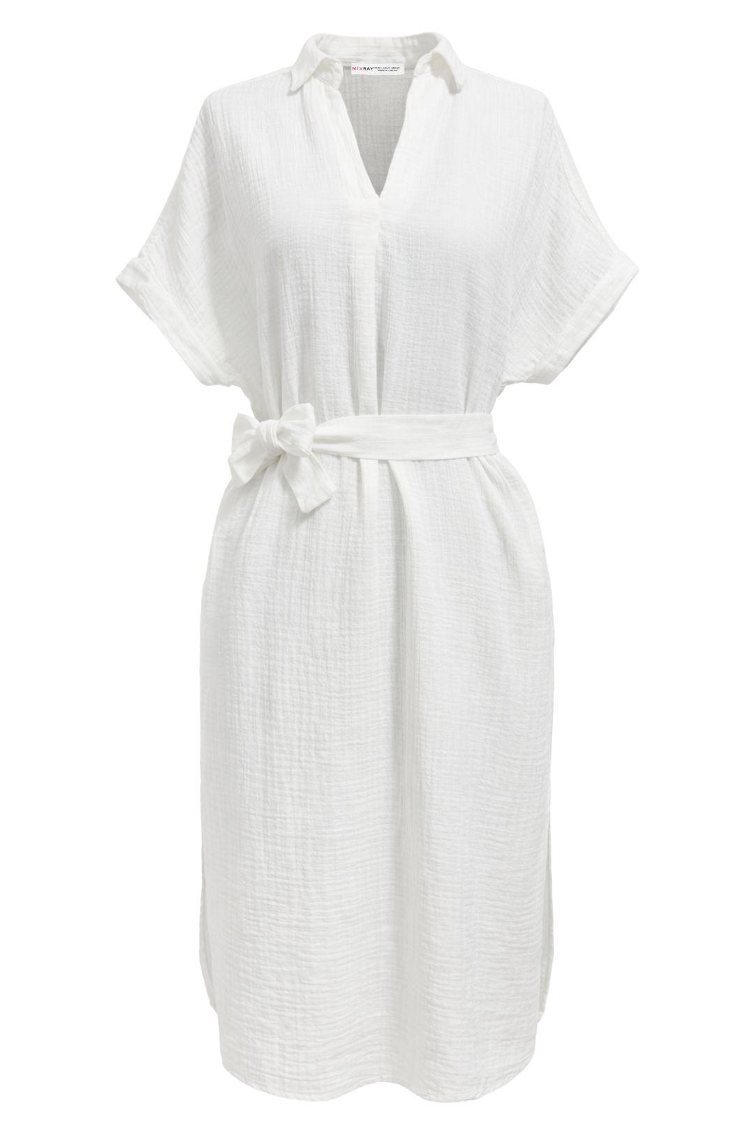 Gürteltuch Midi-Kleid mit kurzen Ärmeln