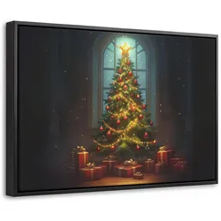 LEINWAND Bilder mit Rahmen - Weihnachtsbaum - Geschenk - Winter - 60x40