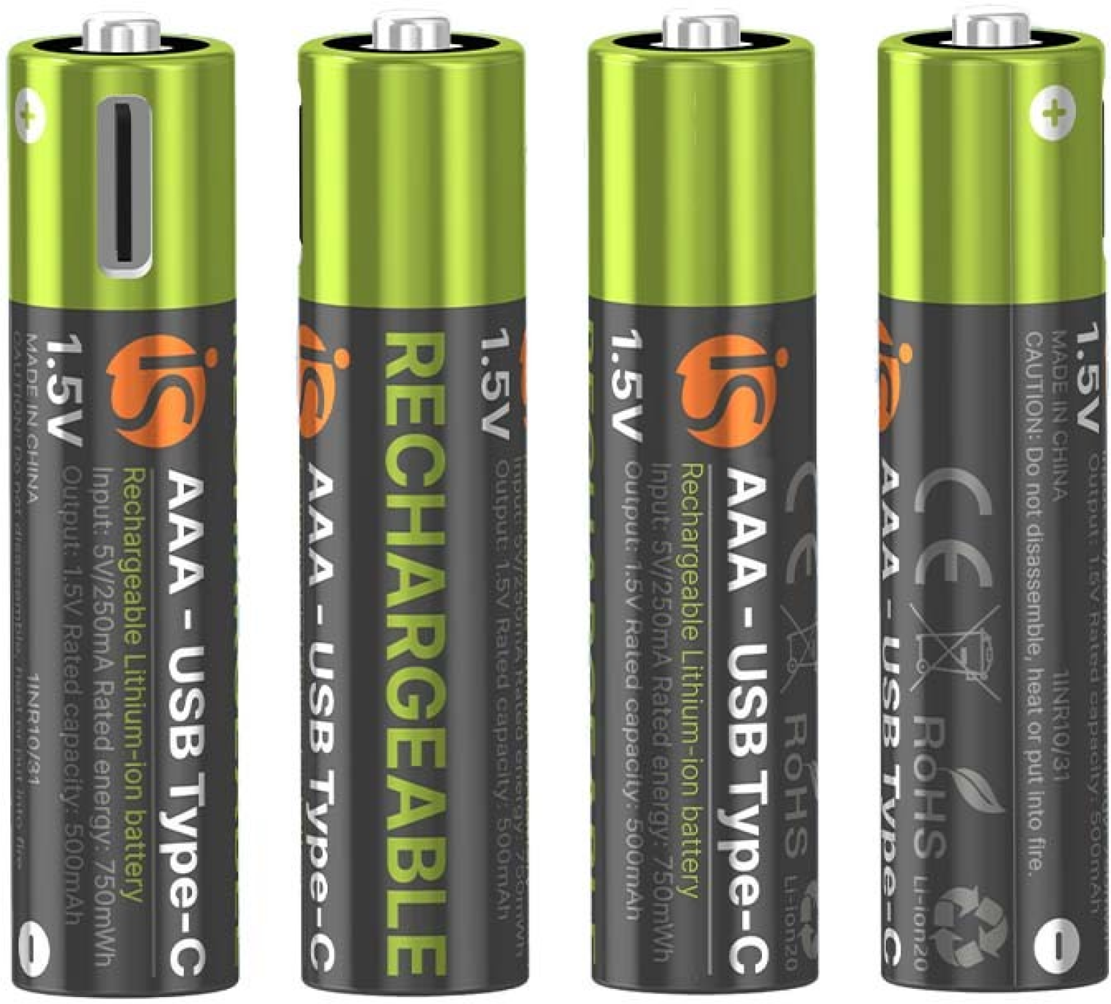 Pilhas Recarregáveis com USB-C AAA