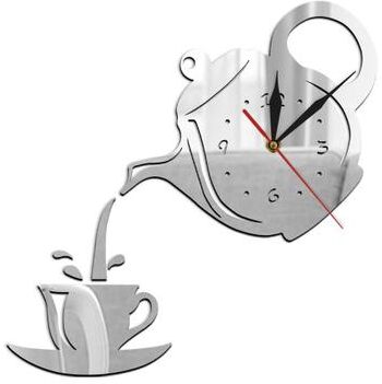 Everyday Crate DIY Acrylic Coffee Cup Teapot 3D Wall Clock For Kitchen & Dining Room Decor sliver