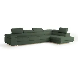 ECKSOFA VICENTE Grün Boucle-Stoff mit Schlaffunktion