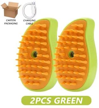 Uplift Picks Three In One Pet Steam Brush For Cat Hair Removal And Gentle Massage green (2 Pcs)
