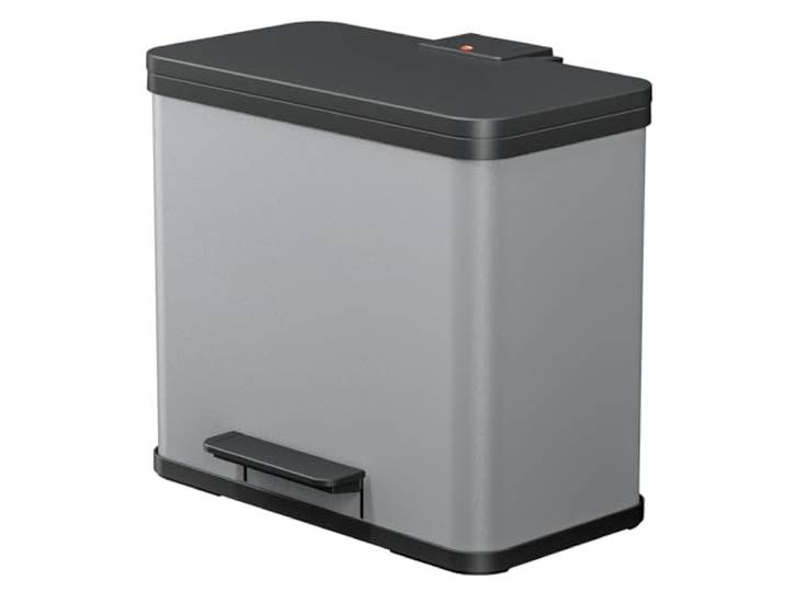 Hailo Öko duo Plus L Tret-Mülltrenner - freistehender 17+9 Liter Doppelmülleimer aus Stahlblech - Mülltrennsystem mit soft close Deckel - 2-fach Abfalltrenner für die Küche - Silber