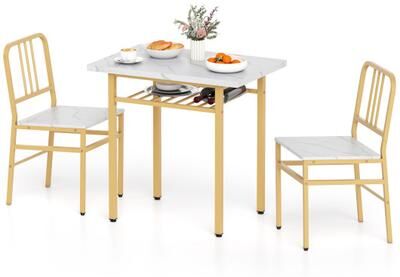 Costway 3-Piece Dining Table Set with Rectangular Kitchen Table and 2 Chairs-White