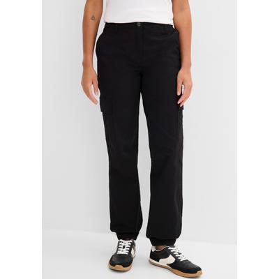 Cargohose BONPRIX, Damen, Gr. 36, N-Gr, schwarz, Web, Obermaterial: 97% Baumwolle, 3% Elasthan, loose fit lang, Hosen Cargohose, aus Baumwolle mit Elasthan, lockere Passform, mit Bequembund
