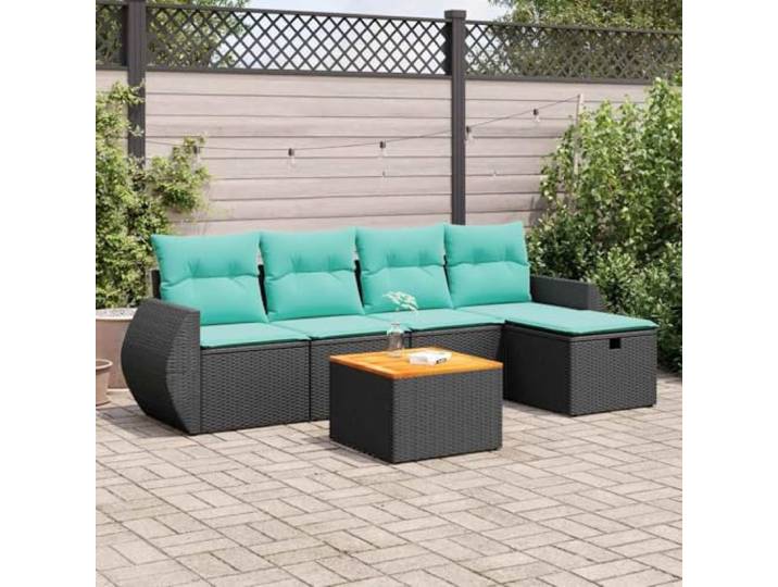 KTHLBRH Gartenmöbel-Set 6-teilig mit schwarzen Kissen aus Polyrattan Outdoor Lounge mit Sitzsack, pulverbeschichteter Stahl, wasserdichter Bezug, waschbare Bezüge