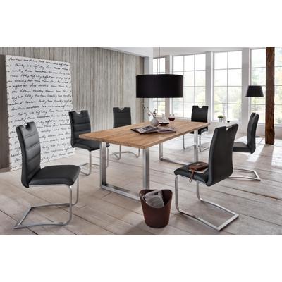 Esstisch HOME AFFAIRE "Brooklyn", beige (natur, edelstahl, edelstahl), B:200cm H:78cm T:100cm, Tische, Rechteckiger Esstisch Esstisch Holz-Esstische Küchentisch, aus massiver Wildeiche
