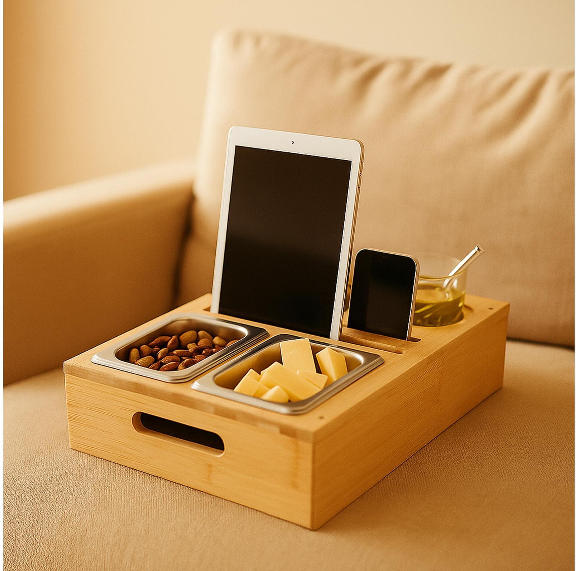 relaxdays "mit Snackschalen" hellbraun, silber B/L: 40cm