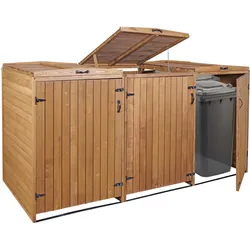 XL 3er-/6er-Mülltonnenverkleidung MCW-H74, Mülltonnenbox, erweiterbar 126x238x98cm Holz MVG ~ braun