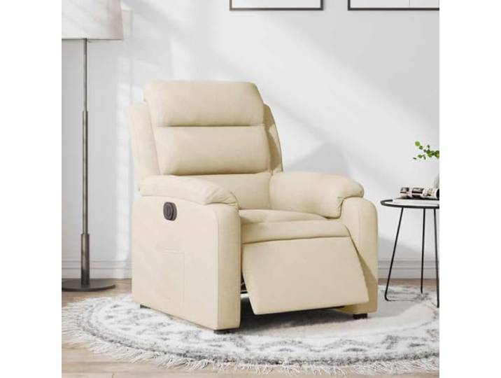 HEFZGDB Elektrischer Relaxsessel mit Liegefunktion und Seitentasche, Creme Stoffbezug, Automatische Verstellung bis 135 Grad, Bequem und Stabil