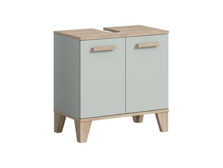 xonox.home – Waschbeckenunterschrank Star 60x61x34 cm Hellgrün/Eiche hell Nachbildung – Moderner Unterschrank für Waschbecken – Mit 2 Türen für optimalen Stauraum – Stylisches Badmöbelset