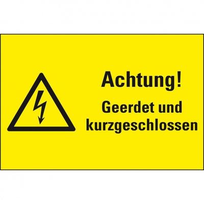 Aufkleber I Warn-Kombischild Achtung! Geerdet und..., RoHS konform, Folie, 200x120mm