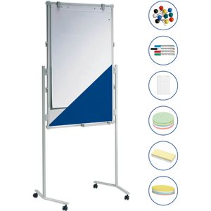 Maul Maul Moderationstafel  pro 63811, mit Rollen, inkl. Zubehör, Textil pinnbar / Whiteboard magnetisch, blau/weiß, 75 x 120 cm