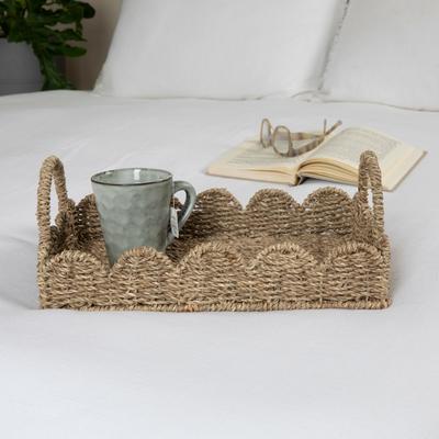 Household Essentials Handwoven Tray with Scalloped Edge and Handles