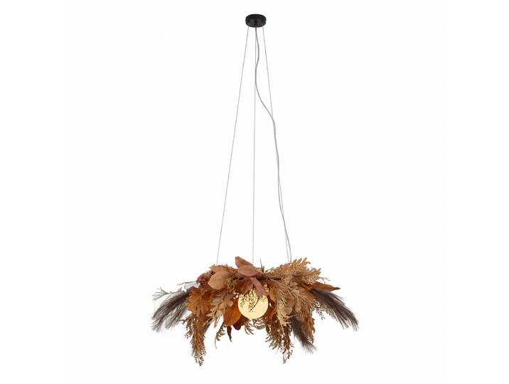 Suspension Japandi noire avec fleurs beiges et verre blanc -